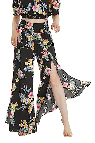 Lady High Slit Wide Leg Pants in Hibiscus