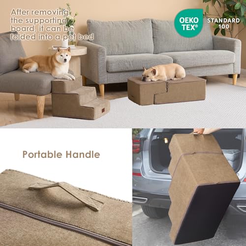 Image of EHEYCIGA Dog Stairs for Bed 18 inch H, 4-Step Dog Steps for High Bed, Pet Steps for Small Dogs and Cats, Non-Slip Balanced Pet Ramp Indoor, Camel