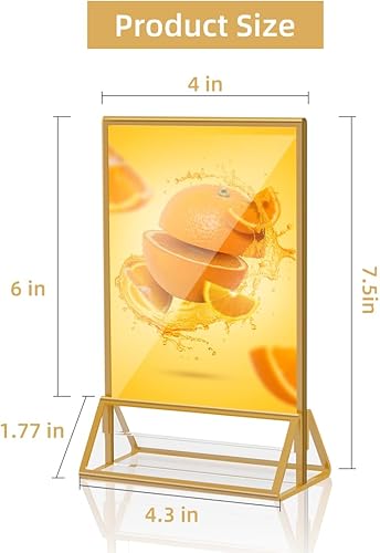 Miniatura 2 de PPH-Sisy Paquete de 12 soportes acrílicos para letreros de 5 x 7 pulgadas, marco dorado de doble cara, soporte de papel de plástico transparente