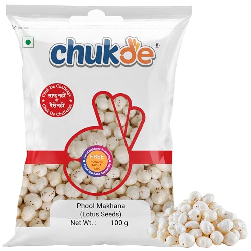 Image of Chukde - Phool Makhana 100 Gram With Panjabi Tadka Seasoning - Fox Nuts - Lotus Seeds - Low Calorie, Rich in Protein & Antioxidants - Heart Healthy Snack - Ideal for Sabzi, Kheer, Pilaf, and Curries.