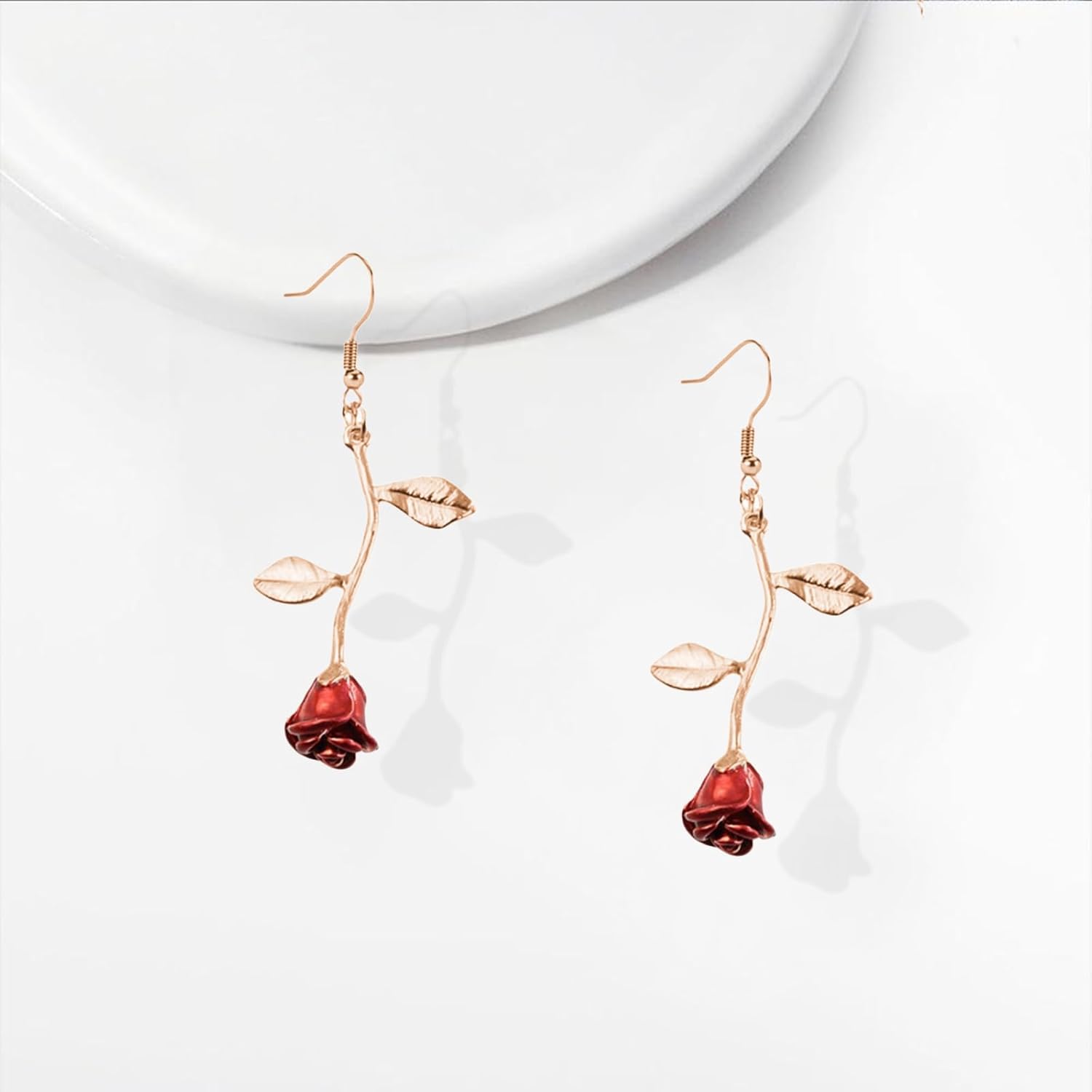 Red Rose Jewelry Set for Women Chic Rose Flower Pendant Necklace Red Flower Dangle Drop Earrings Valentines Day Wedding Holiday Jewelry Gifts - Image 7