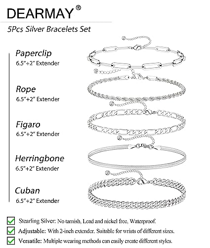 Image of DEARMAY Gold Bracelets for Women Waterproof Stackable Dainty 14K Gold Plated Rope Cuban Snake Paperclip Figaro Link Chain Pack Bracelet Adjustable Non Tarnish Fashion Accessories Jewelry Sets Gifts for Womens Mom