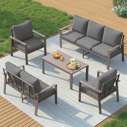 UDPATIO Aluminum Outdoor Patio Furniture Set 7-Seat Metal Patio Conversation Sets with Coffee Table and Water-Resistant Cushions, Modern Patio Sectional Sofa for Porch, Deck, Backyard, Poolside