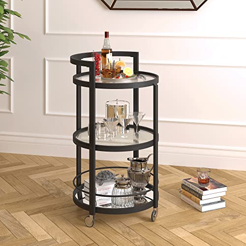 Image of Henn&Hart 21 inch 3-Tier Portable Modern Bar Cart, Serving Cart, Black