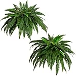 Nearly Natural 48-in Artificial Boston Fern, Set of 2, Large Hanging Fake Plant Wall Decor with 67 Fronds, Faux Fern Vines that Look Real for Home and Office Decor
