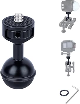 1/4 Rotating Ball Head Mount for Camera, Action Cam, LED Light - 360 Adjustable Aluminum Alloy with Stainless Steel Base, Anti-Slip Silicone Ring, Hex Wrench Included 63003B