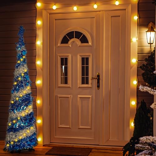 Huray-Rayho-Hanukkah-Decorations-for-Home-Pop-up-Collapsible-Christmas-Tree-with-50-Lights-Tinsel-Pencil-Tree-with-Menorah-Star-of-David-Chanukah-Indoor-Outdoor-Party-Decor-Fireplace-Porch-Office-5FT Huray Rayho Hanukkah Decorations for Home Pop up Collapsible Christmas Tree with 50 Lights Tinsel Pencil Tree with Menorah Star of David Chanukah Indoor Outdoor Party Decor Fireplace Porch Office 5FT