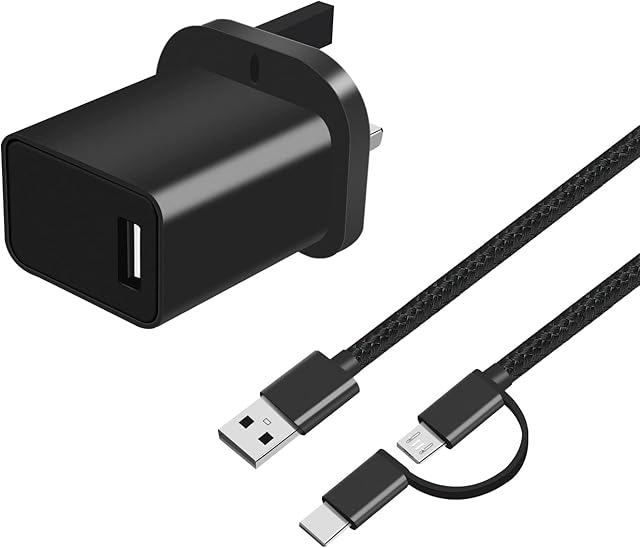 Type C 5V3A 15W Power Charger Compatible with Fire HD 10 9th Gen Tablet, Compatible with Kindle Fire HD 6 7 8.9 9.7, Compatible with Fire 7 HD 8 10 Tablet with 5Ft Micro-USB & USB C 2 in 1 Cable