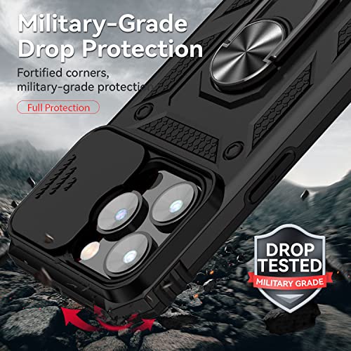 for iPhone 15 Pro Max Case Includes 2 Tempered Protective Films Cover with Sliding Camera Protection Window and Phone Stand - Black by TUNKARMOR - Image 6
