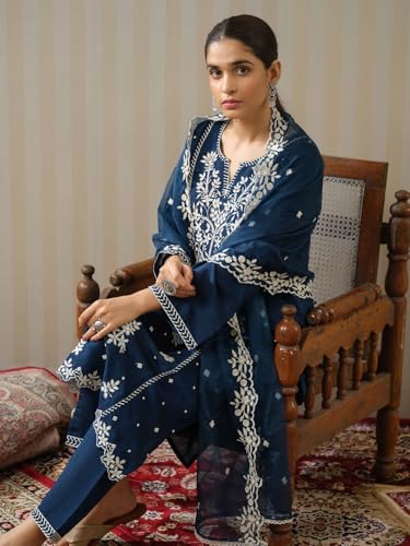 Kurta de qualité supérieure Kaari Ensemble bleu sarcelle brodé en polyester pour femme en taille L - 5