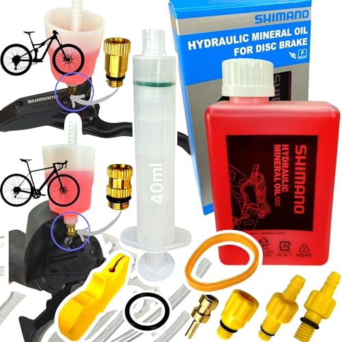 Shimano - Aceite mineral hidráulico de 500 ml + frenos de disco F26, kit de mantenimiento Pro Service Kit MTB City Ebike & STI Road Gravel Disc Purgador de Disco, Embudo con conector M5 M6 M7