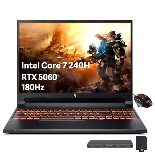 Image of acer Nitro V 16 16 inch WUXGA 180Hz Gaming Laptop, Intel Core 7 240H, 16GB DDR5, 2TB Storage(1TB SSD+1TB Docking Station), GeForce RTX 5060, Backlit Keyboard, Copilot+PC, Nitro Mouse, Win 11, Black
