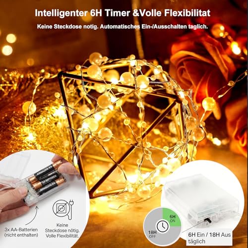 Afaiup Lichterkette Perlen, 2m 20 LED lichterkette innen batterie mit Timer – Ansicht 2