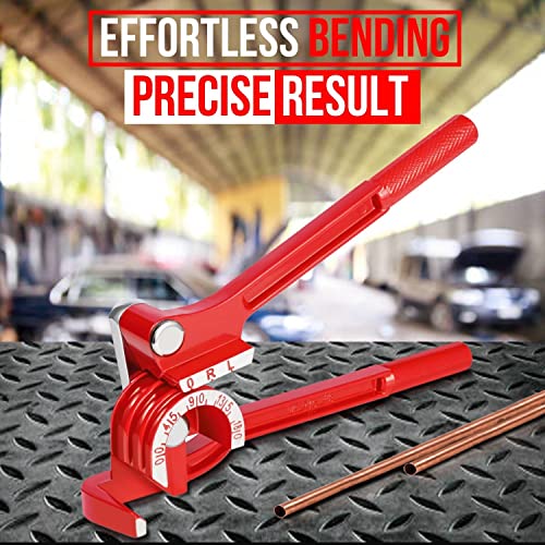 Flexzion Tube Bender Tool - Manual OD Tubing Bending 3 Size 1/4" 5/16" 3/8" 180 Degree Lever Type Heavy Duty Bend Copper Brass Aluminum & Soft Metal for HVAC Water Gas Pipe Automotive Plumbing (Red) - Image 2