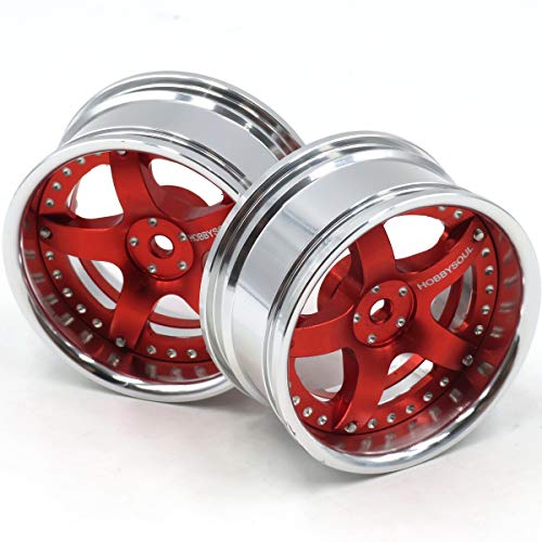hobbysoul 2pcs RC 1/10 Aluminum Alloy Wheel Rims Hex 12mm Adjustable Offset Fit 1:10 RC On Road Drift Touring Car Tires (Silver & Red Color) by hobbysoul - Image 2