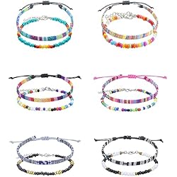 12 Piezas Pulseras Boho Tobilleras Surferas Trenzadas Pulseras de la Amistad Pulseras de Playa Tejidas Ajustables Tobilleras con Cuentas Mujer Niña Accesorios de Playa Hechos a Mano