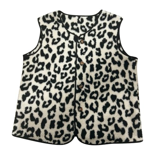 Chaleco de leopardo para mujer sin mangas de piel sintética con botones