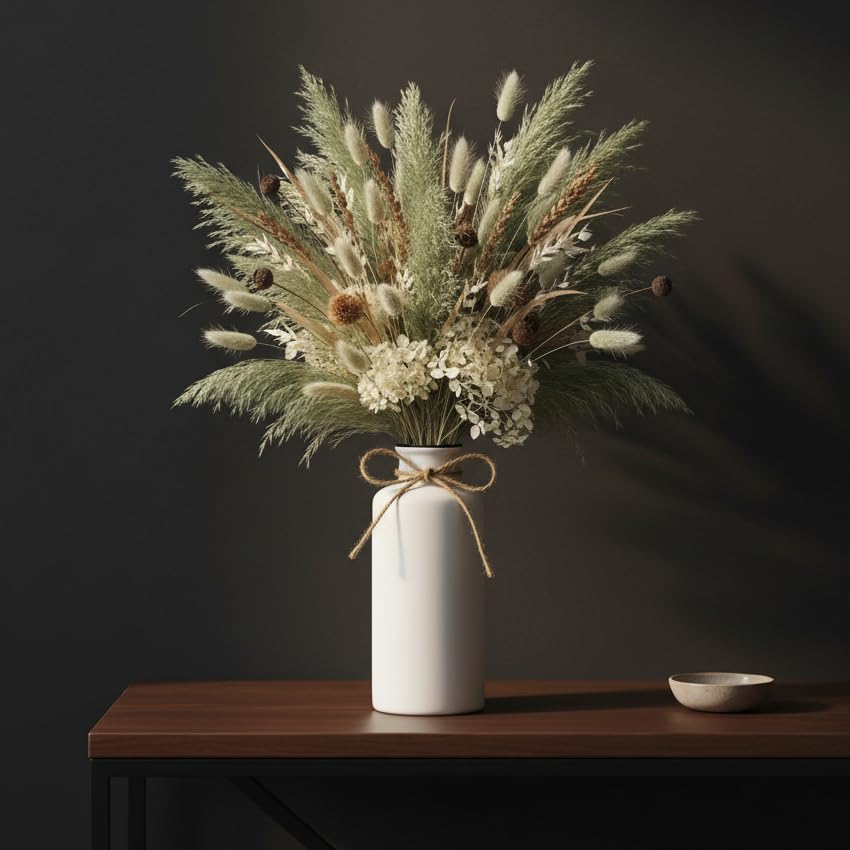 Image of PUREZENTO White Vintage Roman Bottle Vase - 7.4 Inch (Pack of 1) | Decorative Bottle Shape Vase with Twine Bow for Rustic, Farmhouse & Home Decor | Vases for Living Room, Dining Table & Office Styling