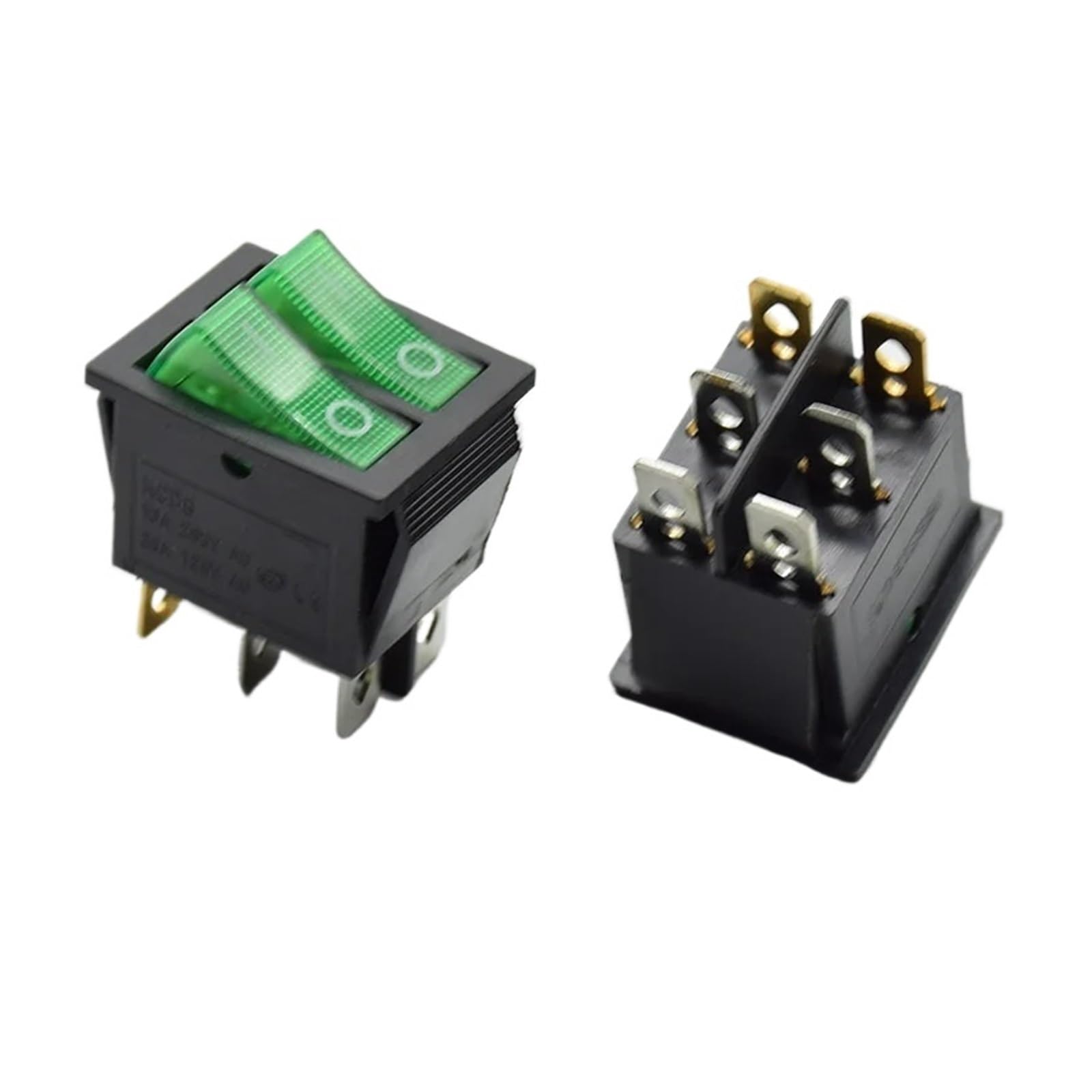 Interrupteur double lumière 6 broches KCD6 vert 16A 250V