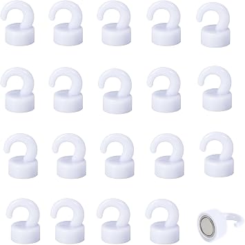 Mini Magnetic Hooks, Small But Strong Magnets for Hanging Lights Jewelry Ornaments Keys, Tiny Magnetic Hooks for Refrigerator Locker Metal Door Cabinet, 8Lbs Holding Capacity White 20PCS