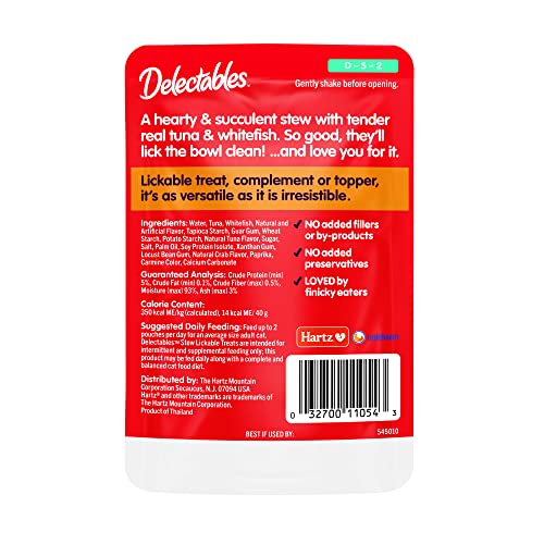 Hartz Delectables Stew Lickable Wet Cat Treats For Adult & Senior Cats, Tuna & Whitefish, 12 Count #TOP3