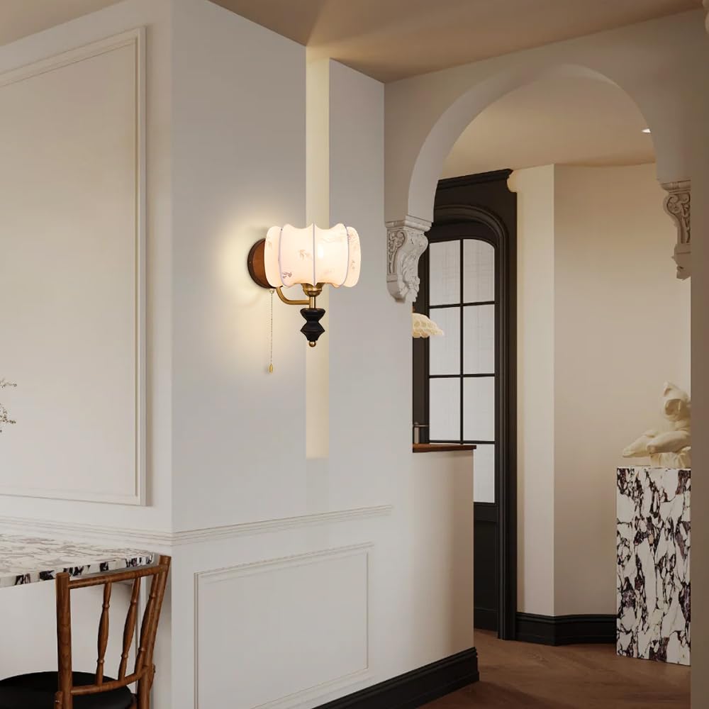 Aplique de Pared de Madera para mesita de Noche con Interruptor de Tiro, lámpara Moderna para Sala de Estar, Dormitorio, Pasillo, Apliques de iluminación, portalámparas E27, cablea