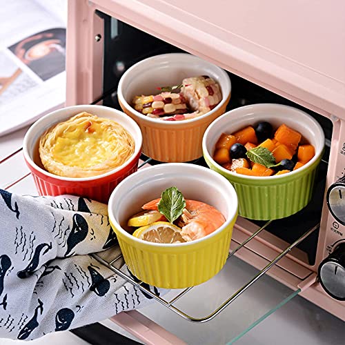 6oz Porcelain Ramekins, SZUAH 3.5 INCH Classic Style Baking Ramekins Souffle Dishes for Creme Brulee, Souffle, Appetizer, Custard, Pudding, Dipping Bowl, Set of 8, Green