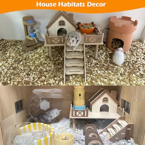 Plataforma de madeira para hamster e casa de hamster anão, plataforma de gaiola de hamster com escad