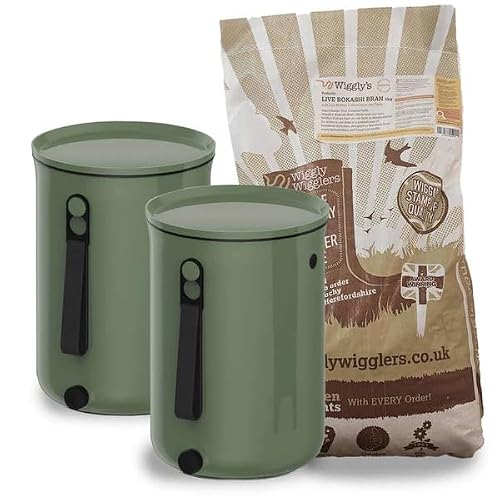 Wiggly Wigglers Organko Odour-Free Indoor Composting Starter Kit with Bokashi Bran (2 Olive Bins, 2kg Bokashi Bran)