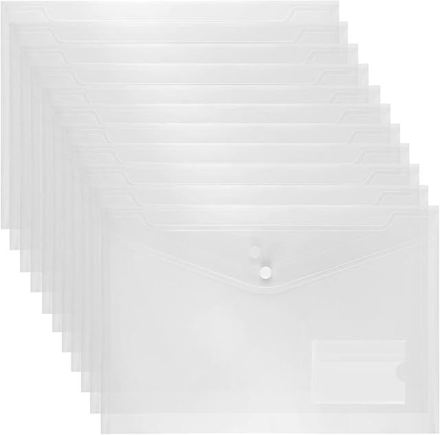 Plastic Wallets - 24 Pcs A4 Clear Plastic Folders Popper Wallet Document Folder with Button Closure