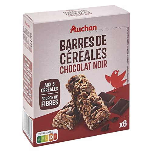 AUCHAN Crousty barres de céréales au chocolat noir 6 barres 126g