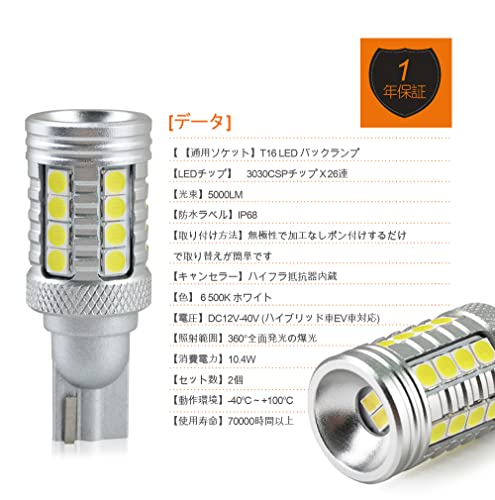 BLUESEATEC T16 LED バックランプ 爆光 5000ルーメン 6500K