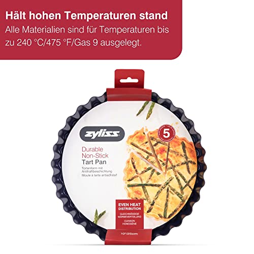 Foto von Zyliss E980197 Tarteform, Antihaftbeschichtung, Carbonstahl, Dunkelblau, mit Hebeboden, Quicheform, Spülmaschinenfest, 5 Jahre Garantie