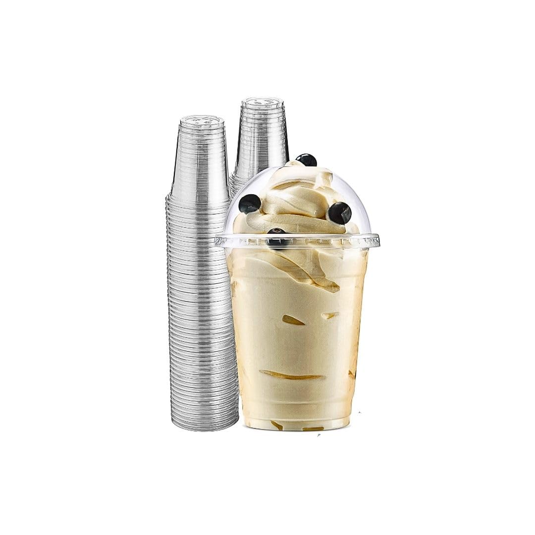 Green Direct 12 oz. Disposable Clear Plastic Cups with Lids for Ice coffee, Bubble Boba Tea, Cold Drinks & Smoothie Pack of 50