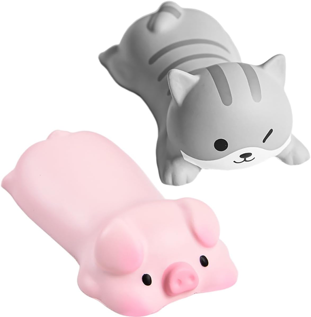 CALLARON 2pcs Cute Cartoon Wrist Rest Mouse Pads with Comfortable Resin Support for Keyboard and Mouse, Ergonomic Desk Accessories for Office and Gaming Laptops, Gray Cat and Light Pink