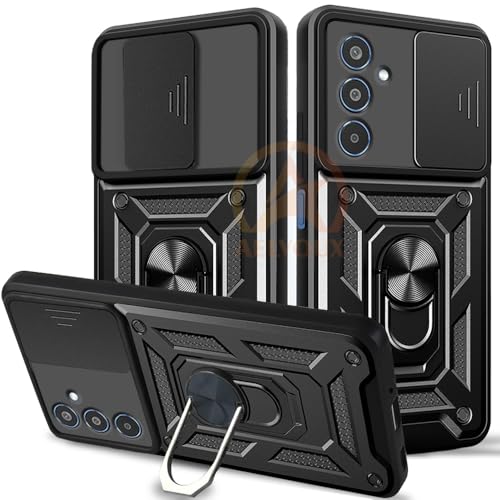 Image of Armor Bumper Back Cover Case for Samsung M35 5G | Rotating Camera Cover, Ring Holder & Kickstand | Heavy Duty & 360 Degree Protection Samsung M35 5G Cover (Black)