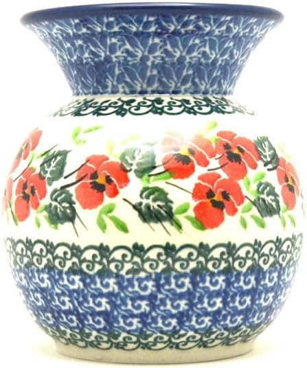 Polish Pottery Bubble Vase - Red Pansy