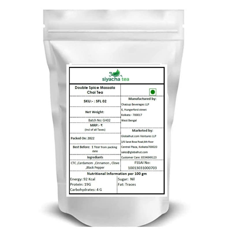 Image of Siyacha Tea Double Spice Masala Chai|1 Kg|Natural Taste Daily Use Masala Chai|With Pure Cardamom, Cinnamon , Clove ,Black Pepper Blend|Single Estate Leaf| Masala Chai Patti | Assam Tea | Black Tea |Makes 500 Cups (approx)