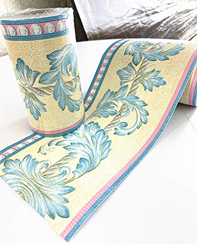 Amao Light Blue 3D Flower Wallpaper Wall Border Self Adhesive Paper For Kitchen Bathroom Tiles Sticker 4.1Inch By 16.4Ft #TOP1