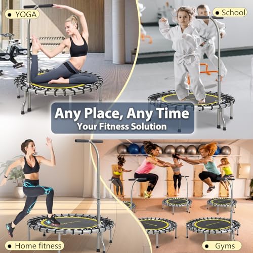 Image of SkyBound Boogie Bounce Elite Foldable Mini Trampoline Fitness Rebounder with Adjustable T-Bar Handle - Exercise Trampoline for Adult - Fitness Trampoline for Workout Trainer