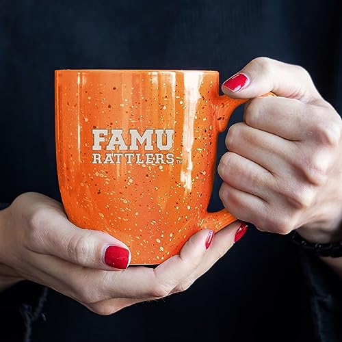 Image of Rico Industries NCAA Florida A&M Rattlers - FAMU Orange Personalized 16 oz Team Color Laser Engraved Speckled Ceramic Coffee Mug