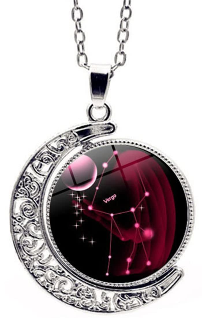 DEQIYIJIZodiac Necklace Jewelry Birthday Gifts Astrology 12 Constellation Horoscope Sign Galaxy Crescent Half Moon Pendant Necklace