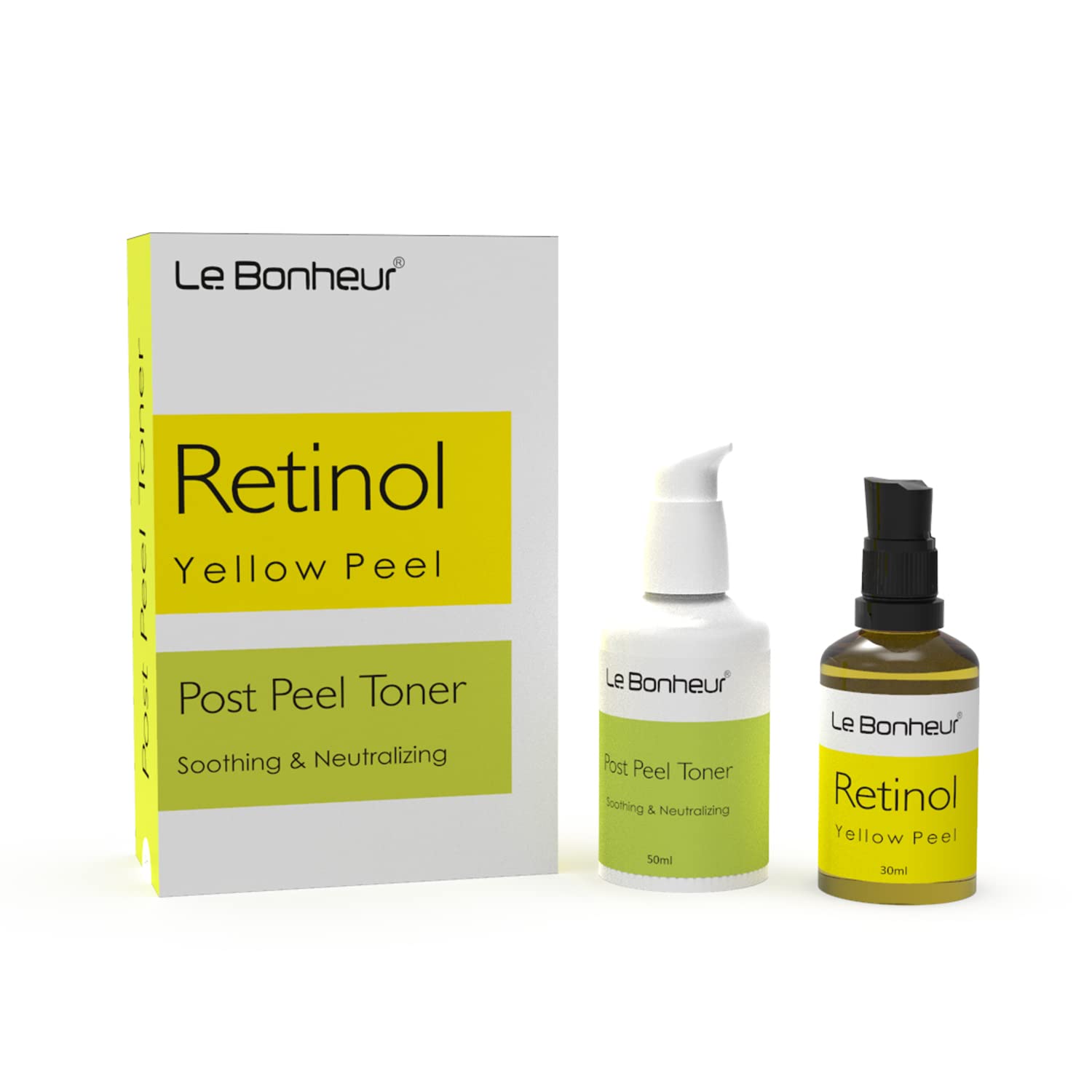 Le Bonheur Retinol Yellow Peel | Free Post Peel Neutralizer | Kojic Acid, Niacinamide, Alpha Arbutin | Naturally removes dead skin layer | Improves Skin Texture | Improves Skin Colour Tone | Men & Women | 30 ml