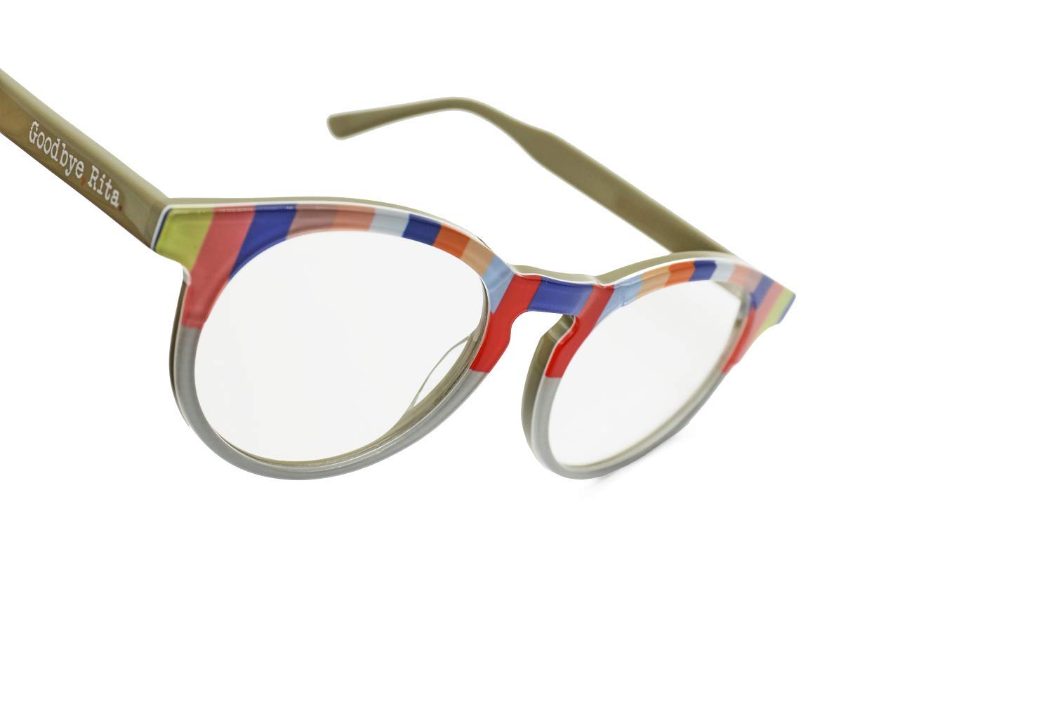 Goodbye, Rita. - Occhiali da Vista per Uomo e Donna - Collezione Round - Modello 10 - Prodotti in Acetato - Occhiali Non Graduati - Verde con Motivo Colorato - 140 x 50 mm