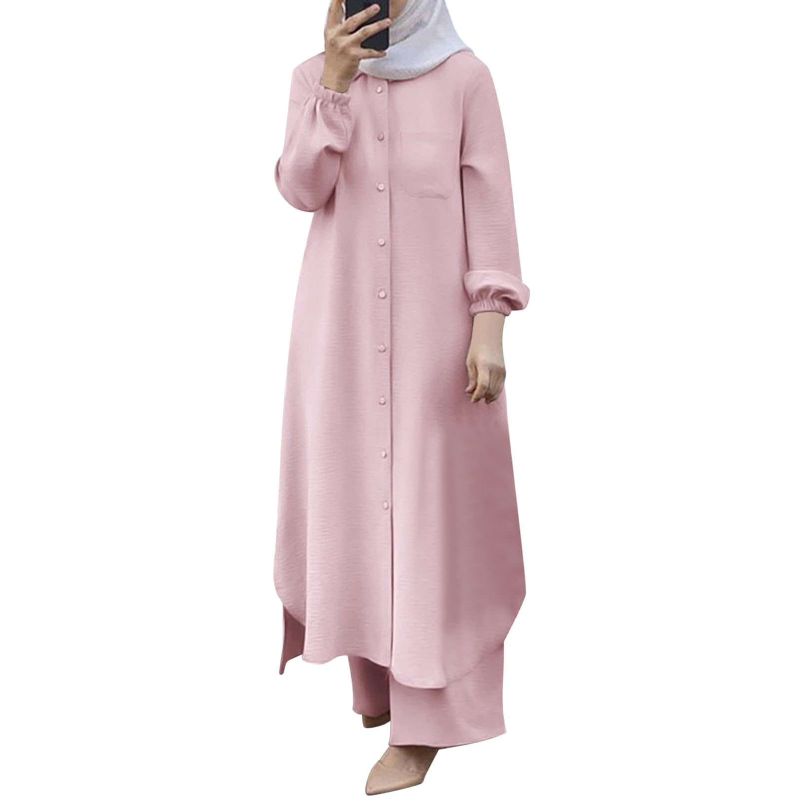 Abayas Robe pour femme musulmane à manches longues et pantalon ample 2 pièces Dubaï islamique musulmane Ensemble assorti à manches longues Robe vintage Pull Abaya Vêtements de prière