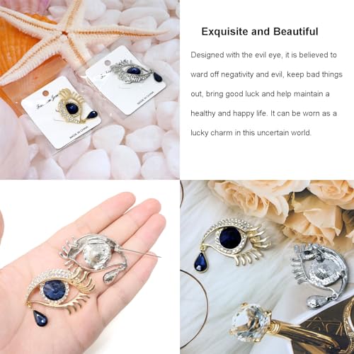 Image of Honbay 2PCS Alloy Rhinestones Evil Eye Brooch Pins Good Luck Lapel Pins Demon Eye Corsage Breastpin