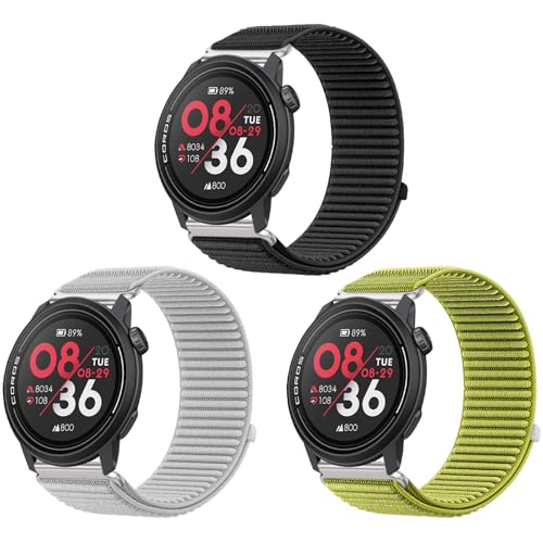 SUGARJAR 3 Piezas 22mm Correa para COROS Pace 3/Pace Pro, Trenzado Nylon Pulseras de Repuesto con COROS Apex 4 42mm/Apex 2 Pro/Pace 4/Pace 46mm para Velcro Hombre Mujer