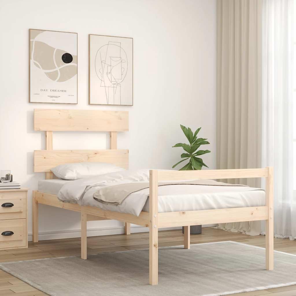 Massivholz Seniorengerecht Bett 90x190cm Braun | Seniorenbett mit Kopfteil Massivholz Kiefer 90x190 cm 45 cm Sitzhöhe Bettgestell mit Lattenrost Stauraum