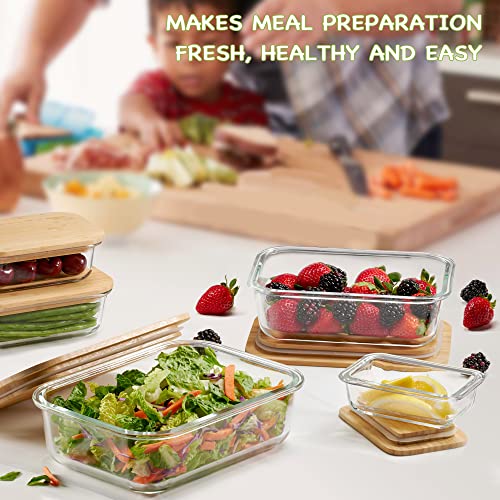 Glass Food Storage Containers With Bamboo Lids Eco-Friendly, Set Of 5, Airtight, Pantry Organization, Meal Prep Glass Containers. Plastic Free. Bpa Free. Microwave Oven Dishwasher And Freezer Safe #TOP5