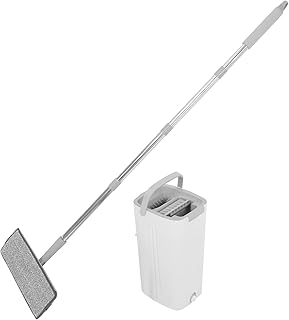 Trapeador Plano con Balde para Limpieza De Pisos y Paredes Sistema De Trapeador con Escurridor para Pisos y Ventanas Material Lavable Color Blanco para Limpieza Húmedos y Secos